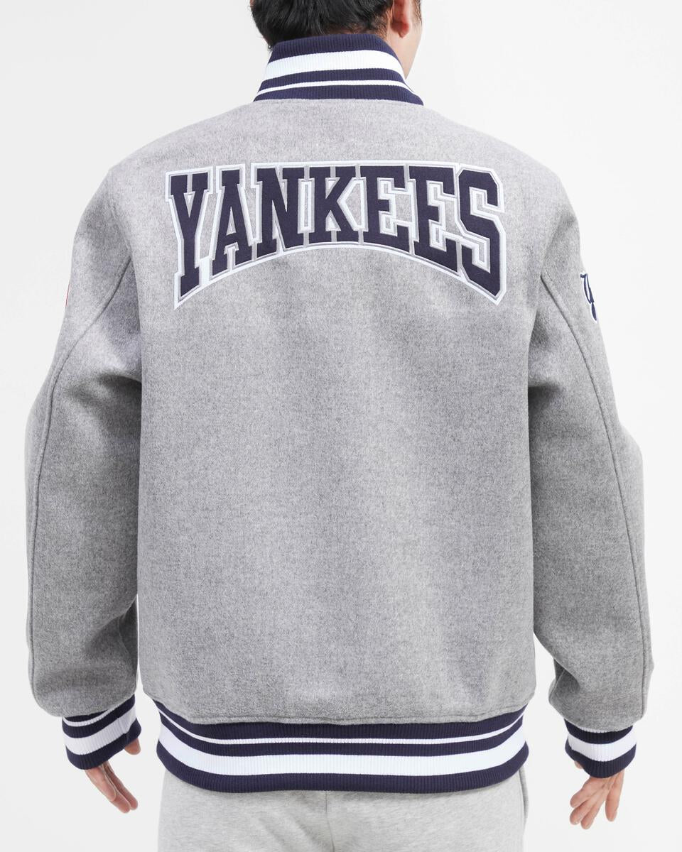 Gray New York Yankees Pro Standard Crest Wool Varsity Jacket