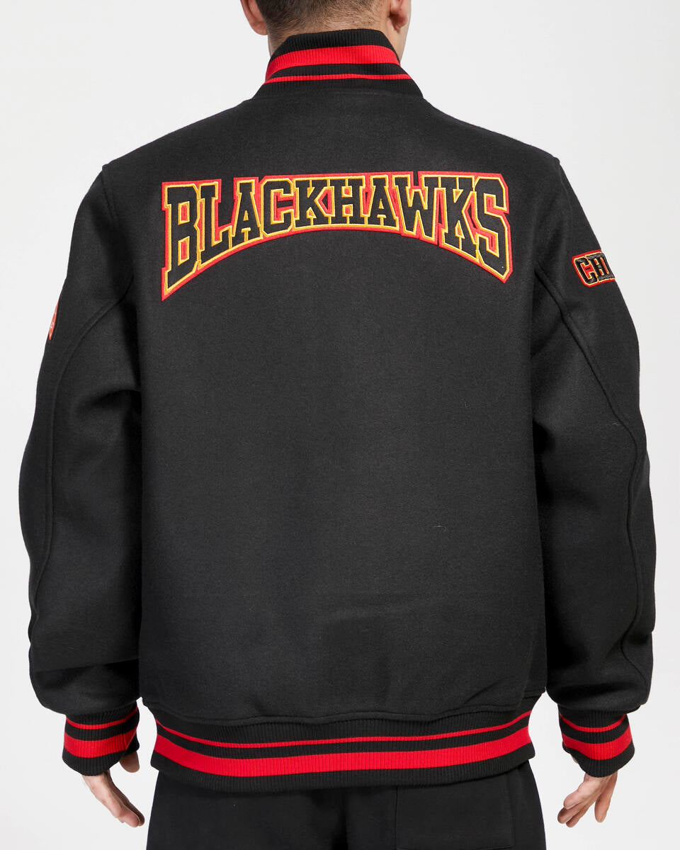 Black Chicago Black Hawks Pro Standard Crest Wool Varsity Jacket