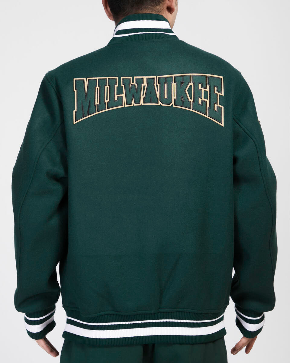 Dark Green Milwaukee Bucks Pro Standard Crest Wool Varsity Jacket