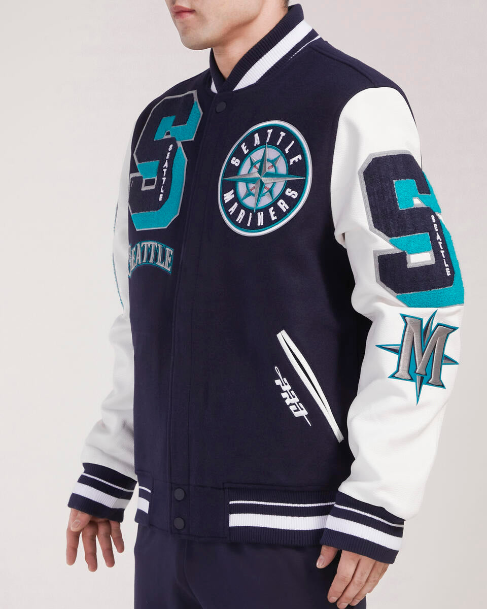 Navy Blue Seattle Mariners Pro Standard Logo Mashup Wool Varsity Heavy Jacket