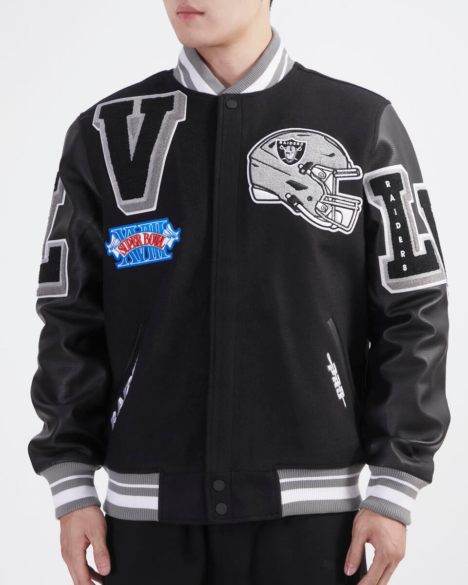 Black Las Vegas Raiders Pro Standard Logo Mashup Wool Varsity Heavy Jacket