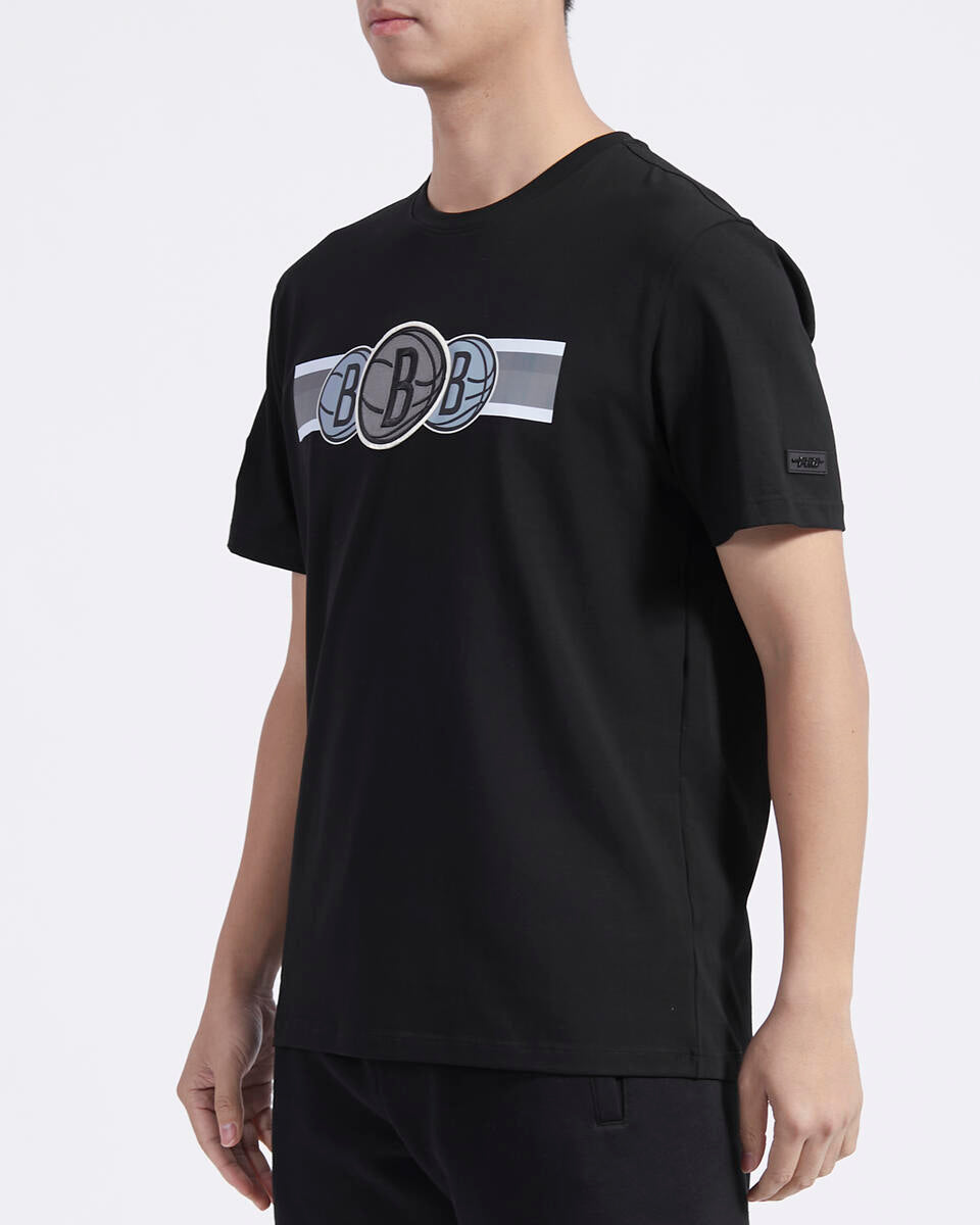 Black Brooklyn Nets Pro Standard Retro Striper Short Sleeve T-Shirt