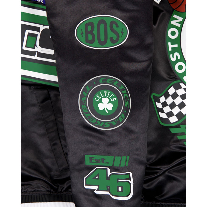 Black Boston Celtics Green New Era Mens Rally Drive Medium Weight Satin Jacket