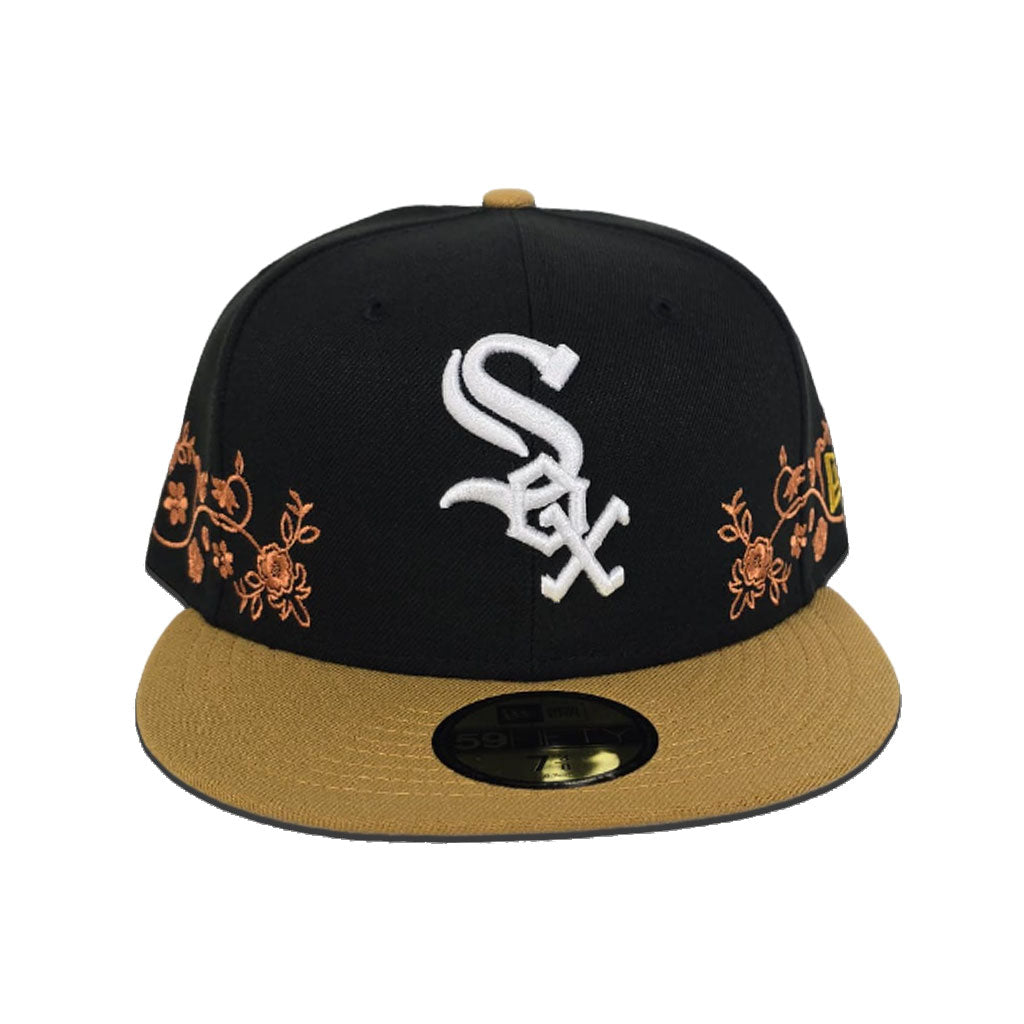 Black Chicago White Sox Floral Tan Visor Gray Bottom New Era 59Fifty Fitted