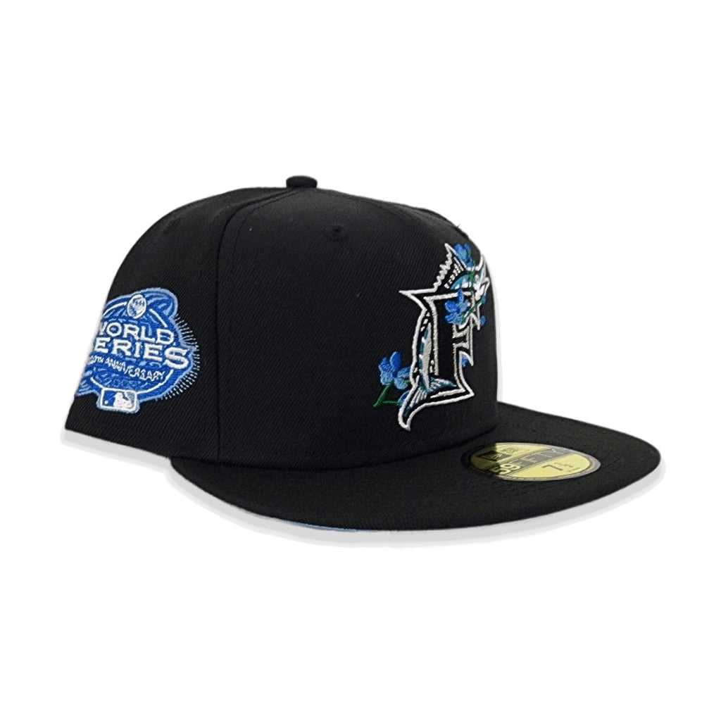 Black Florida Marlins 100th Anniversary Side Patch Bloom Icy Blue Bottom 59FIFTY Fitted