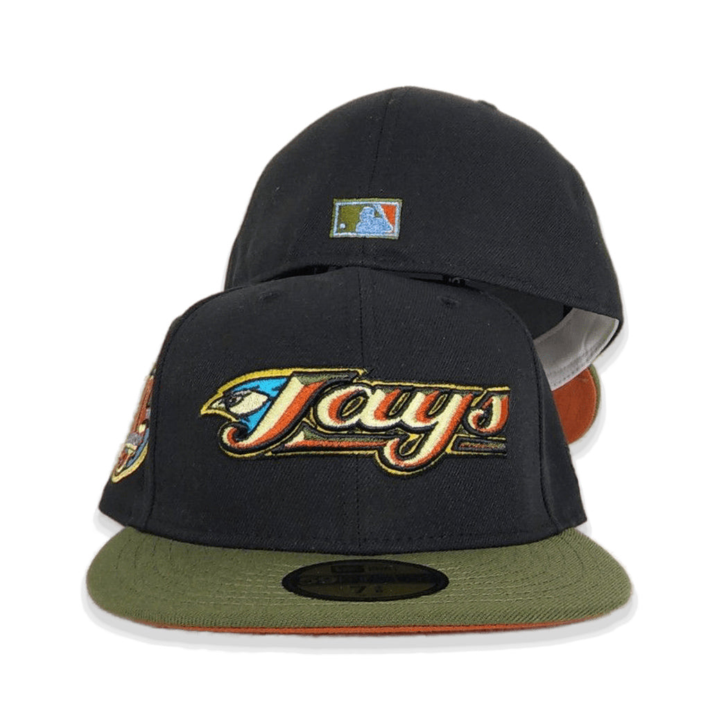 Black Toronto Blue Jays Olive Green Visor Rust Orange Bottom 30th Anniversary Side Patch New Era 59Fifty Fitted