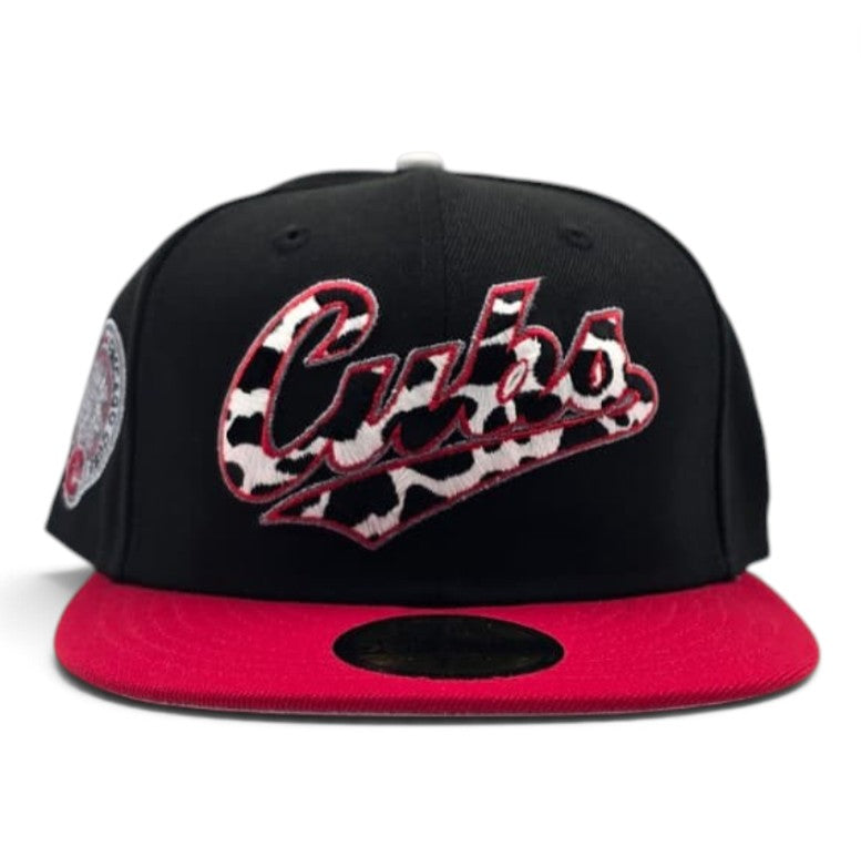 Black Cow Print Logo Chicago Cubs Red Visor Gray Bottom Wrigley Field Side Patch New Era 59Fifty Fitted