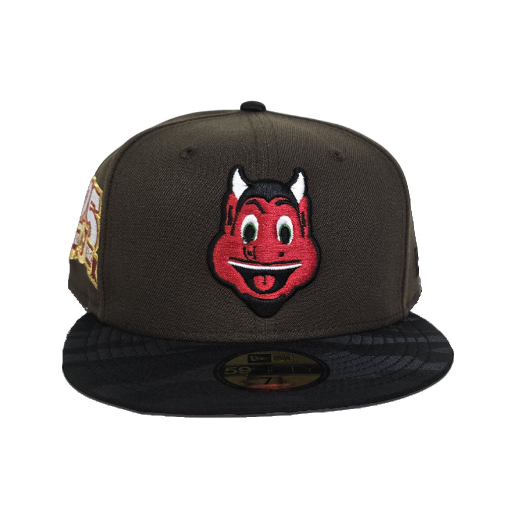 Brown Mascot Logo New Jersey Devils Tonal Black Camo Visor Pink Bottom 25th Anniversary Side Patch New Era 59Fifty Fitted