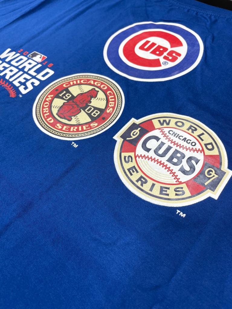 ROYAL BLUE CHICAGO CUBS 3X WORLD SERIES CHAMPIONS NEW ERA SHORT SLEEVE T-SHIRT