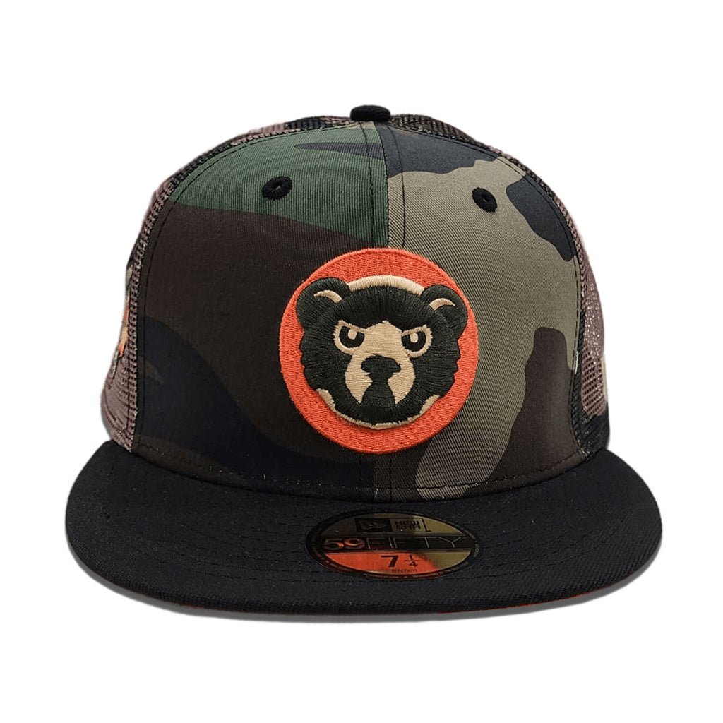Camo Trucker Chicago Cubs Black Visor Orange Bottom A Century Wrigley Field Side Patch New Era 59Fifty Fitted