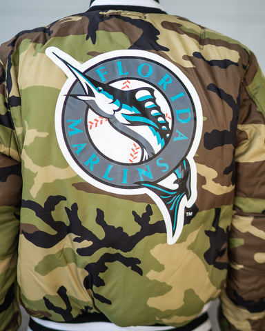 Black Florida Marlins Alpha Industries X New Era Reversible MA-1 Bomber Jacket