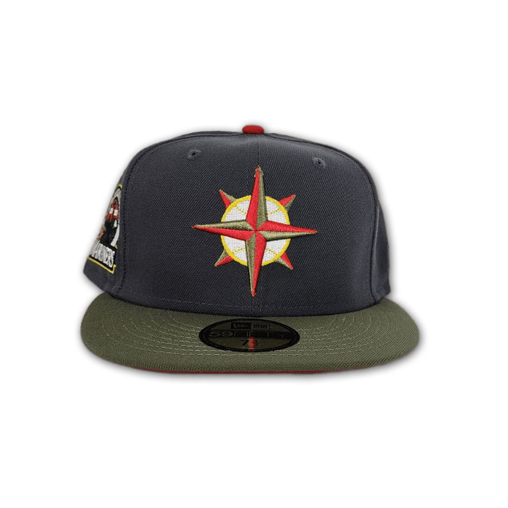 Dark Gray Seattle Mariners Olive Green Visor Red Bottom 30th Anniversary Side Patch New Era 59Fifty Fitted