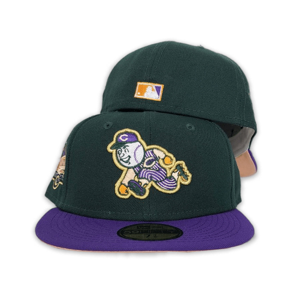 Dark Green Cincinnati Reds Purple Visor Peach Bottom 1970-2002 side Patch New Era 59Fifty Fitted
