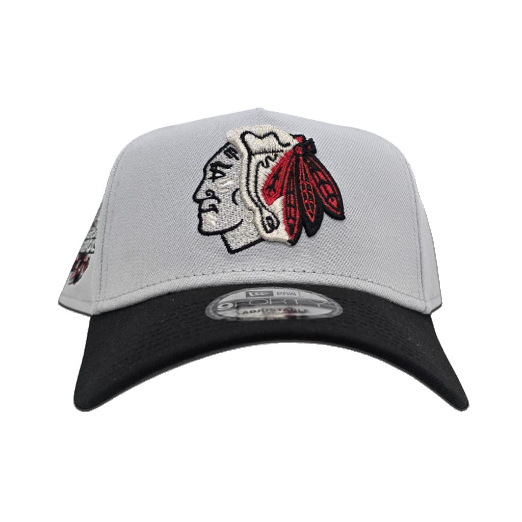 Gray Chicago Blackhawks Black Curved Brim Gray Bottom 2015 Stanley Cup Champions Side Patch New Era A-Frame 9Forty Snapback