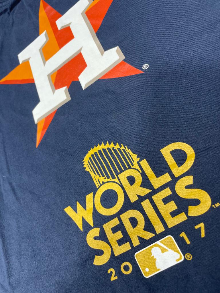NAVY BLUE HOUSTON ASTORS 2017 WORLD SERIES CHAMPIONS NEW ERA SHORT SLEEVE T-SHIRT