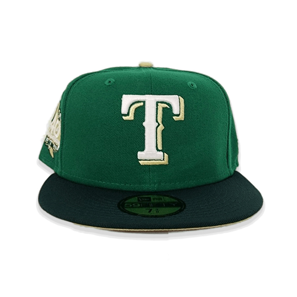 Kelly Green Texas Rangers Forest Green Visor Vegas Gold Bottom 40th Anniversary Side Patch New Era 59Fifty Fitted