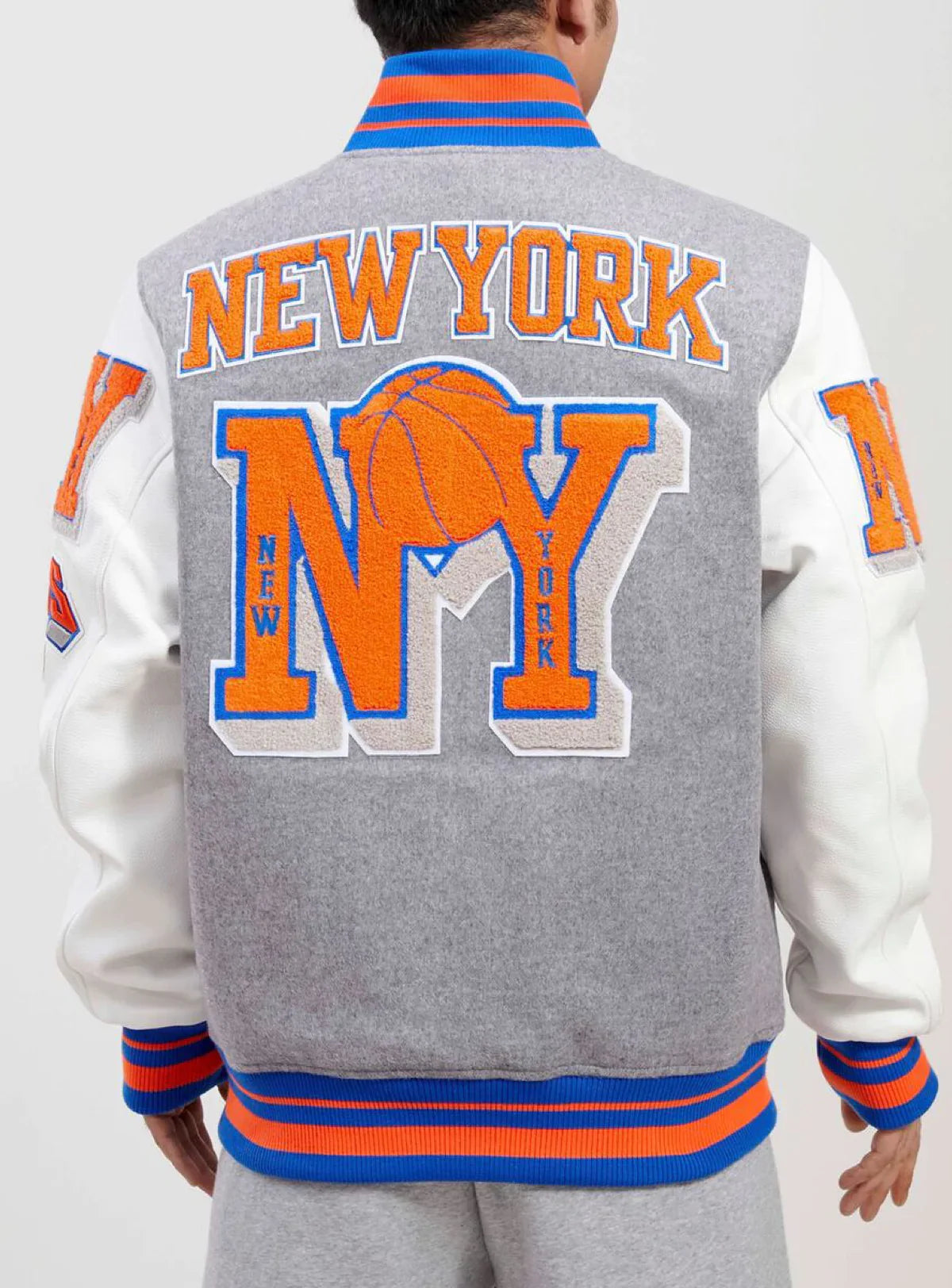 Gray New York Knicks Pro Standard Logo Mashup Wool Varsity Heavy Jacket