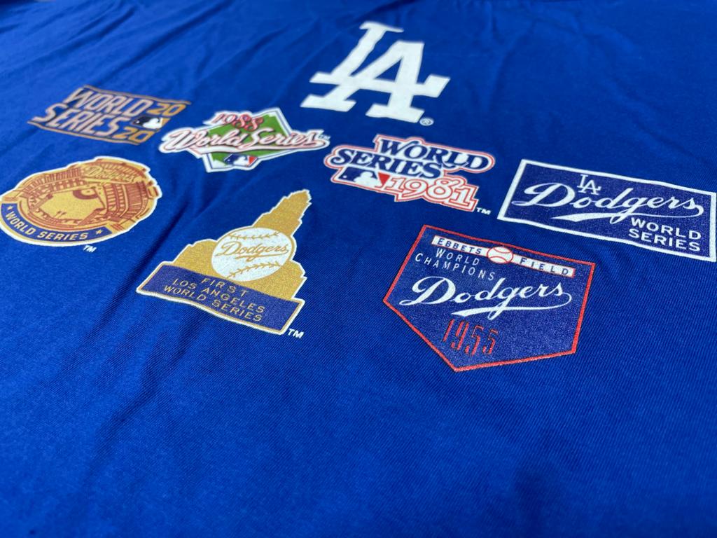 ROYAL BLUE LOS ANGELES DODGERS 7X WORLD SERIES CHAMPIONS NEW ERA SHORT SLEEVE T-SHIRT