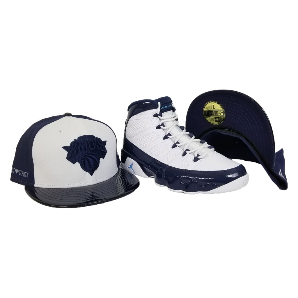 Matching New Era New York Knicks Fitted Hat for Jordan 9 Retro White / Navy