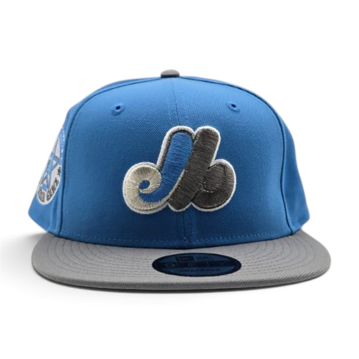 Airforce Blue Montreal Expos Storm Gray Visor Gray Bottom 1982 All Star Game Side Patch 9Fifty New Era Snapback
