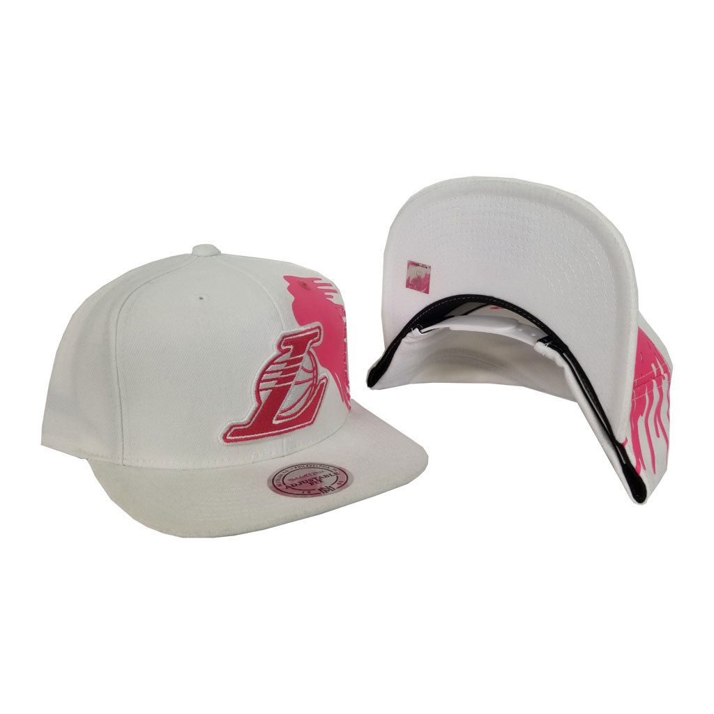Mitchell & Ness Los Angeles Lakers White - Pink Paint Splash Snapback