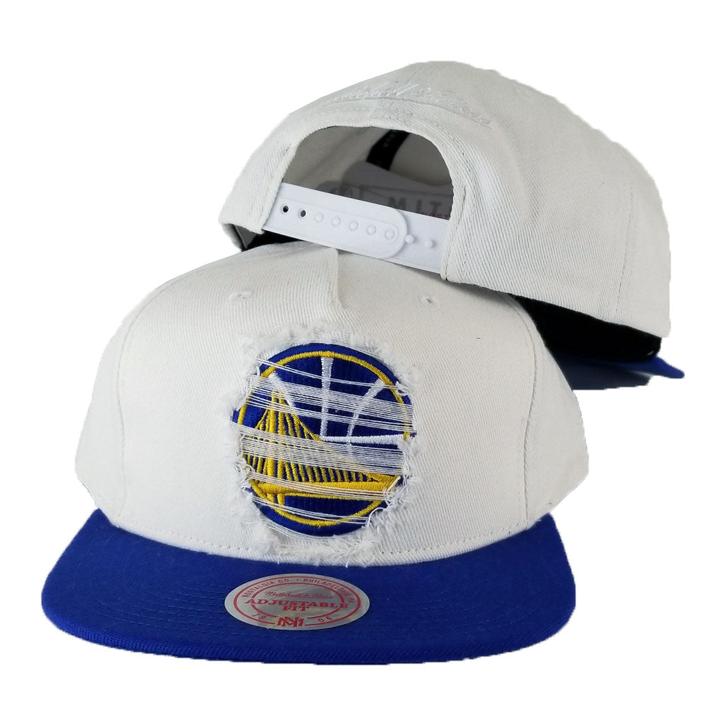 Mitchell & Ness White / Royal Blue Destructed Golden State Warriors snapback