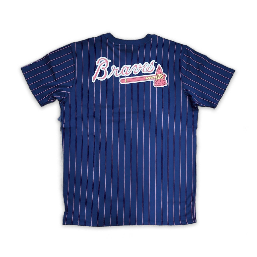Navy Blue Atlanta Braves Red Pinstripe New Era Short Sleeve T-shirt