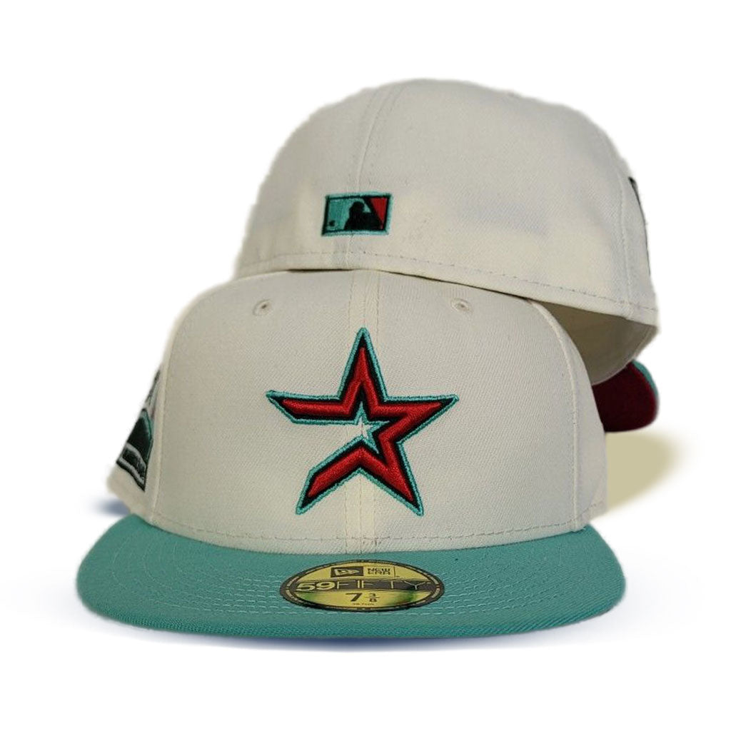 Off White Houston Astros Mint Green Visor Red Bottom 2000 Inaugural Season Side Patch New Era 59Fifty Fitted