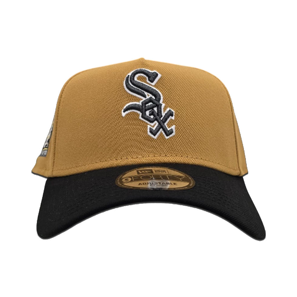 Panama Tan Chicago White Sox Black Curved Brim Gray Bottom 95 Years Side Patch New Era A-Frame 9Forty Snapback