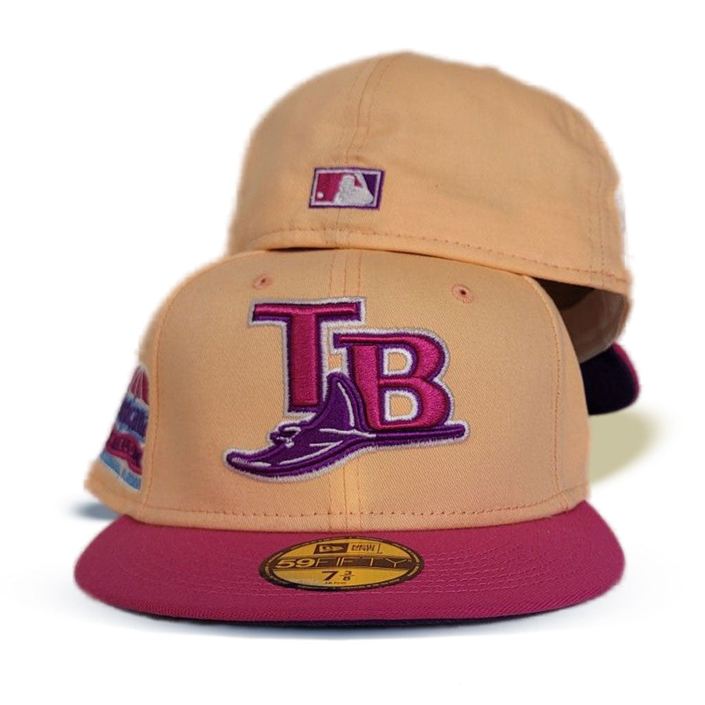 Peach Tampa Bay Rays Fusion Pink Visor Purple Bottom Tropicana Field side Patch New Era 59Fifty Fitted