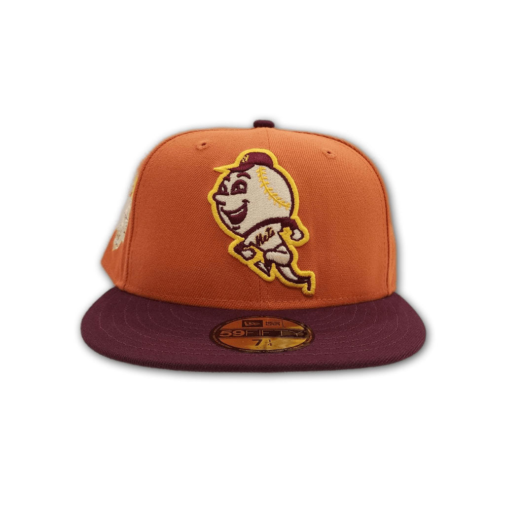 Rust New York Mr. Mets Maroon Visor Olive Green Bottom 2015 World Series Side Patch New Era 59Fifty Fitted