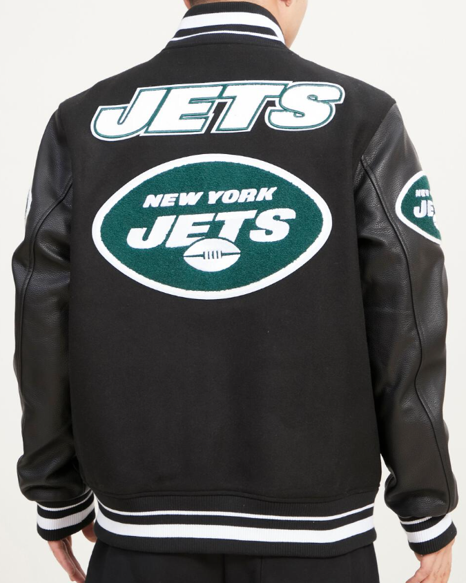 Black New York Jets Pro Standard Mashup Logo Wool Varsity Heavy Jacket