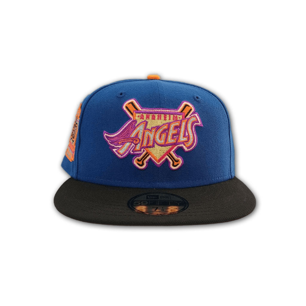 Sea Blue San Los Angeles Angels Black Visor Orange Bottom 50th Anniversary Side Patch New Era 59Fifty Fitted