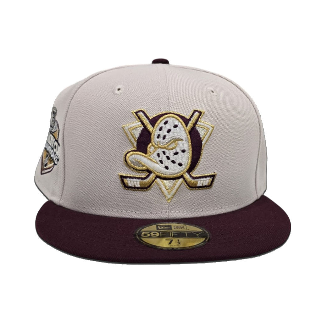 Stone Anaheim Mighty Ducks Maroon Visor Gray Bottom 2007 Stanley Cup Champions Side Patch New Era 59Fifty Fitted