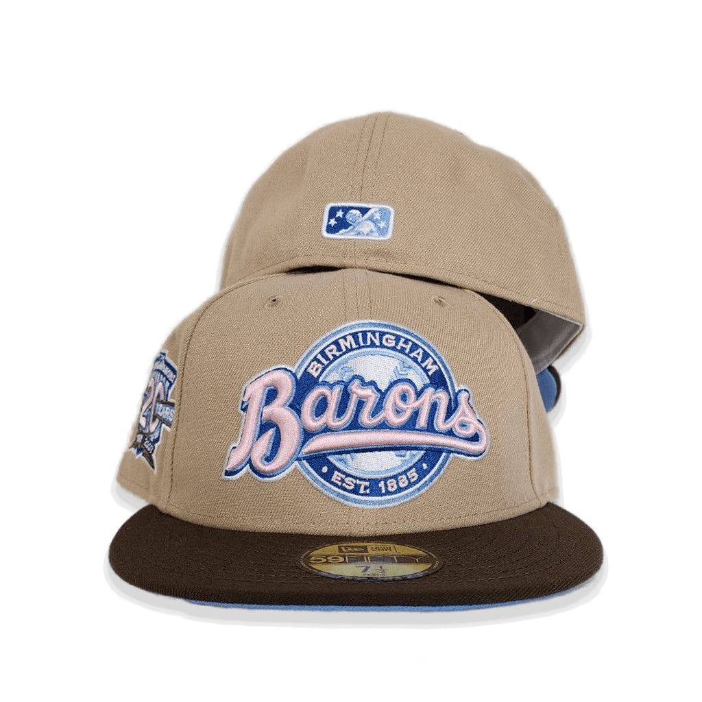 Tan Birmingham Barons Brown Visor Icy Blue Bottom 20 Years Side Patch New Era 59Fifty Fitted
