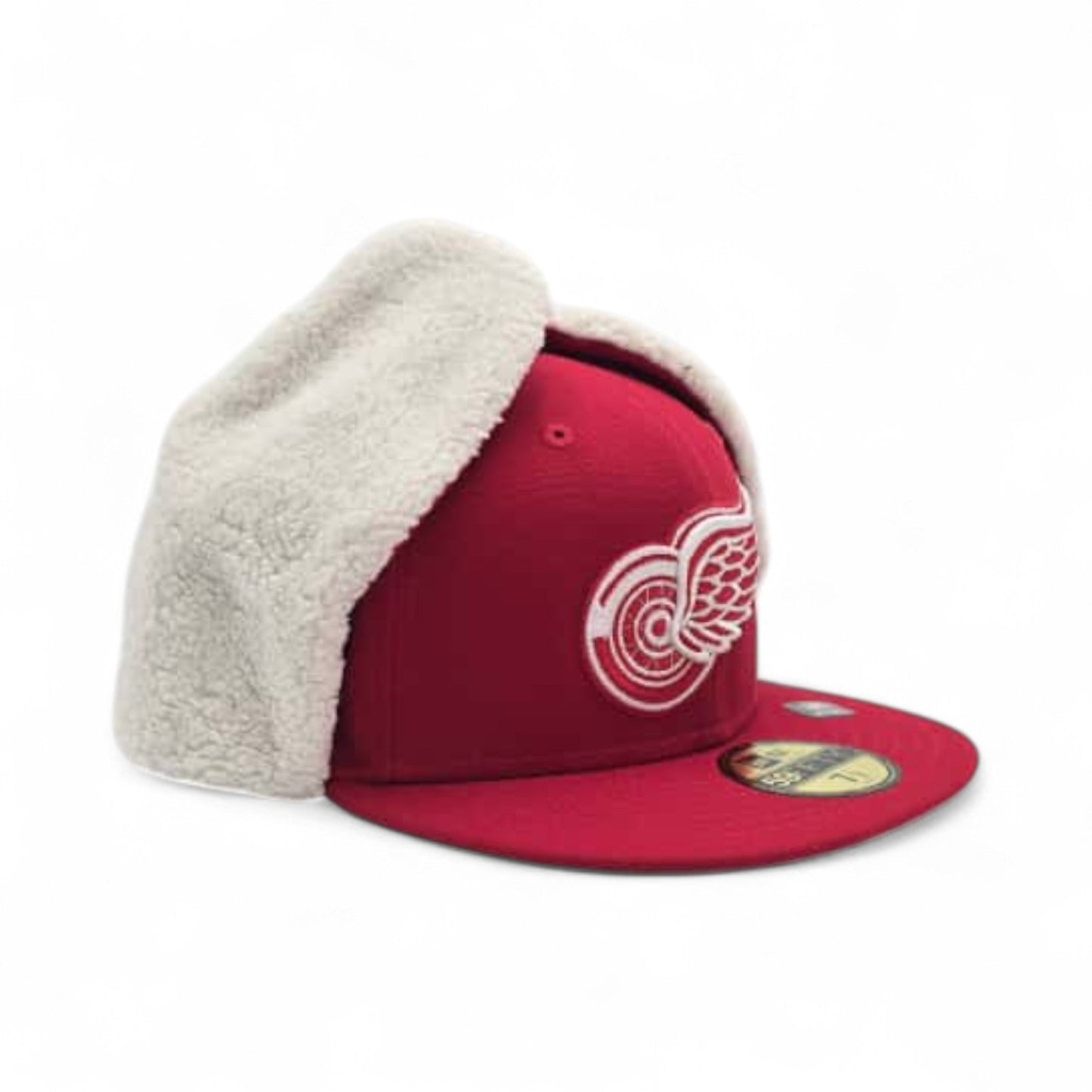 Red Detroit Redwings Gray Bottom Dog Ear Flap New Era 59Fifty Fitted