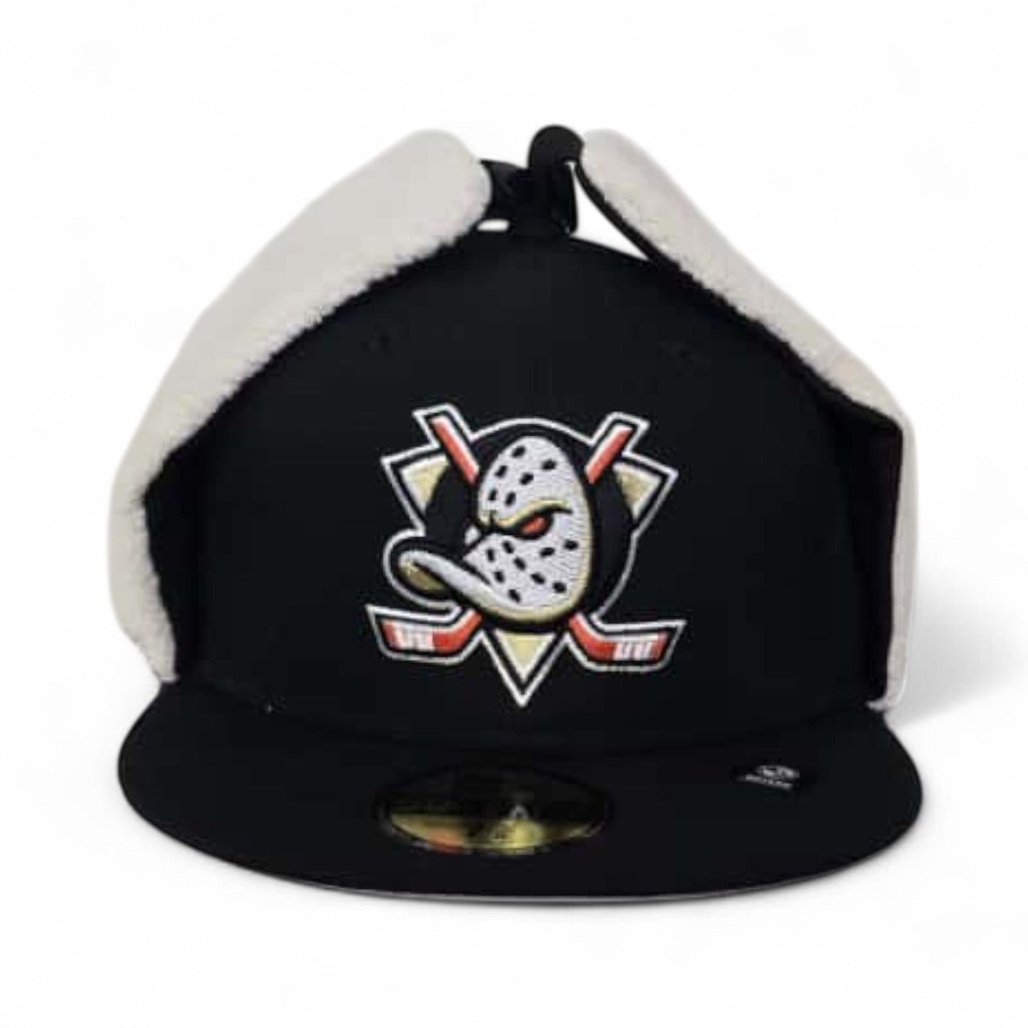 Black Anaheim Mighty Ducks Gray Bottom Dog Ear Flap New Era 59Fifty Fitted