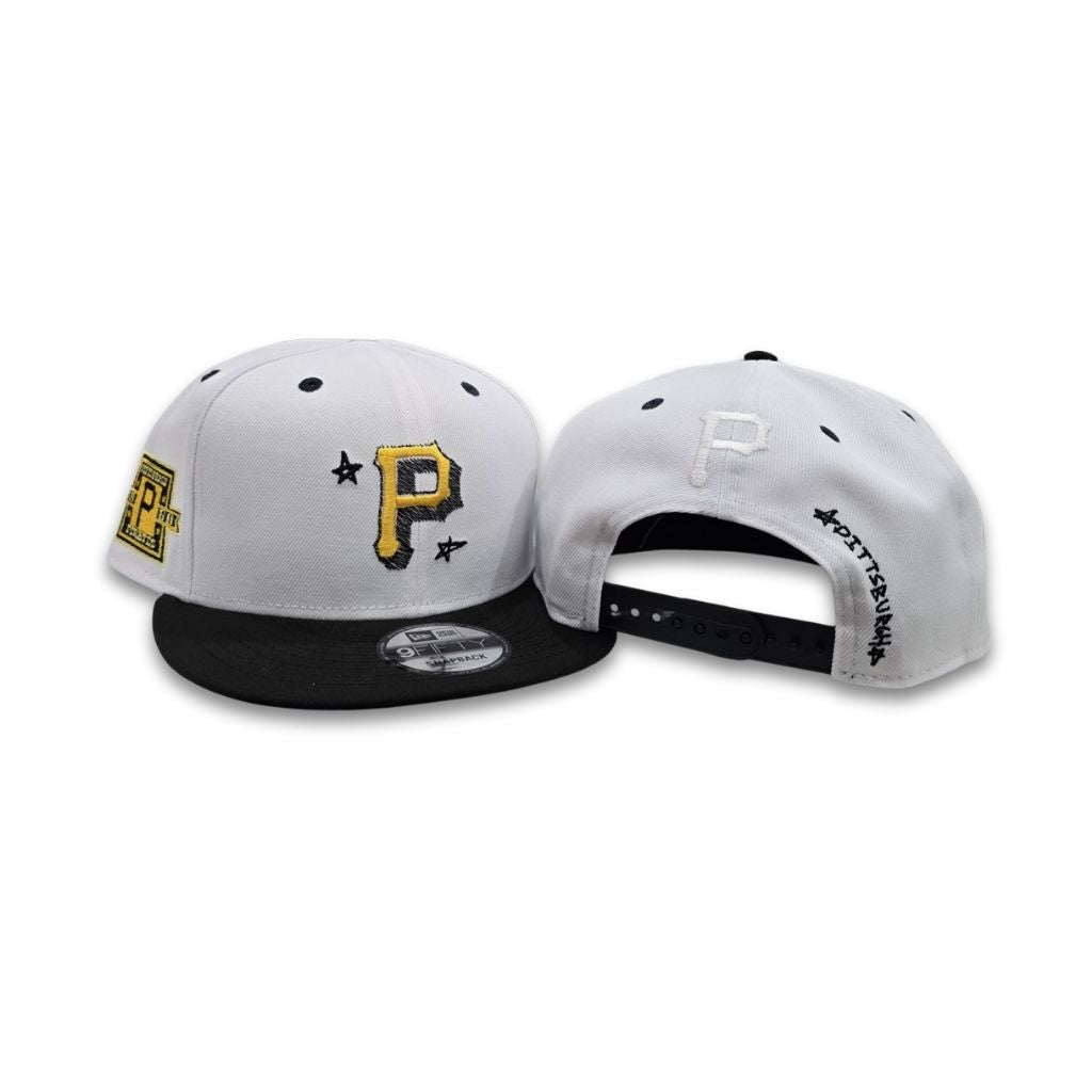 White Pittsburgh Pirates Official Doodle Black Visor Gray Bottom 1960 Side Patch 9Fifty Snapback