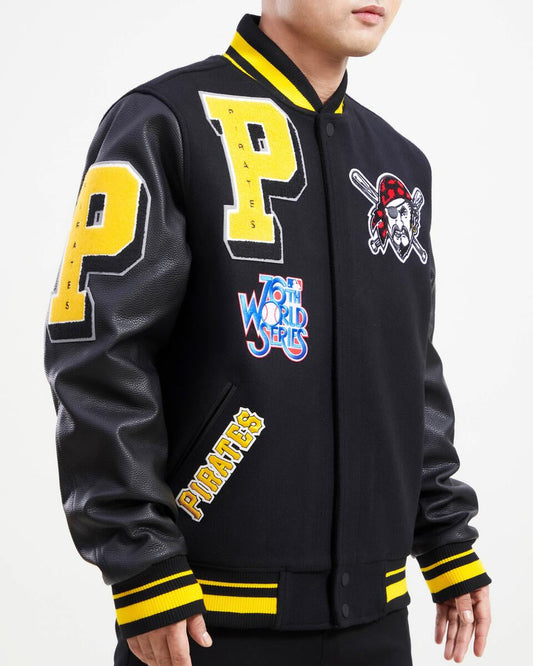 Black Pittsburgh Pirates Pro Standard Logo Mashup Wool Varsity Heavy Jacket