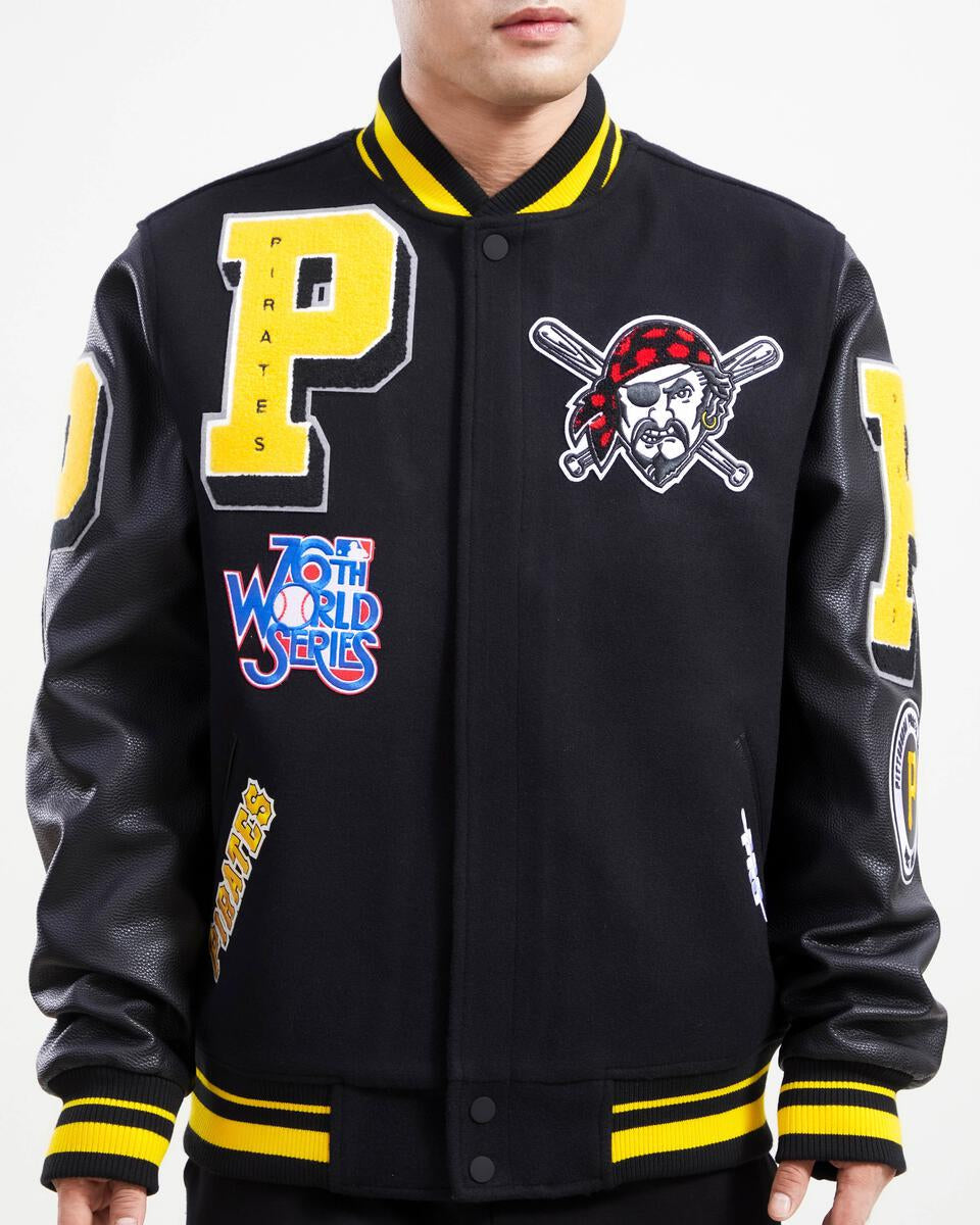 Black Pittsburgh Pirates Pro Standard Logo Mashup Wool Varsity Heavy Jacket