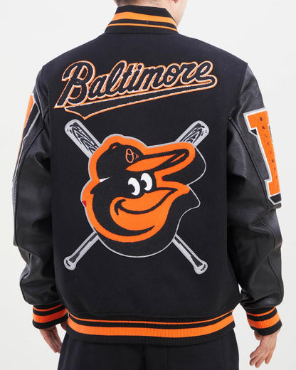 Black Baltimore Orioles  Pro Standard Logo Mashup Wool Varsity Heavy Jacket
