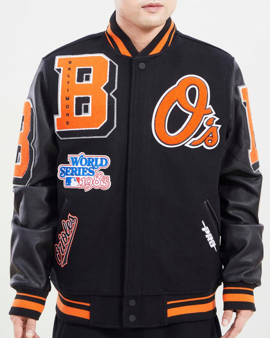 Black Baltimore Orioles  Pro Standard Logo Mashup Wool Varsity Heavy Jacket
