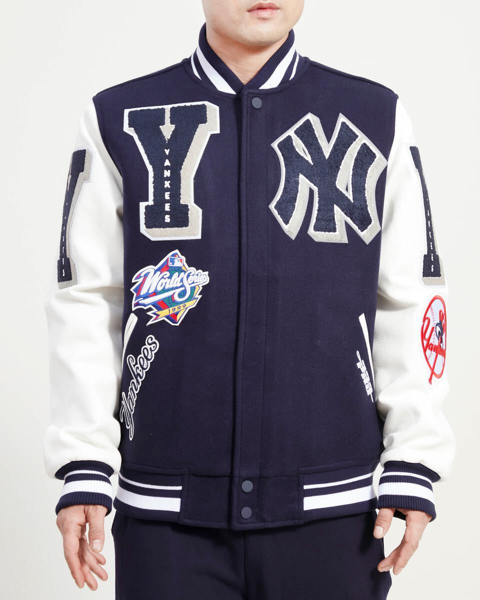 Navy Blue New York Yankees Pro Standard Logo Mashup Wool Varsity Heavy Jacket