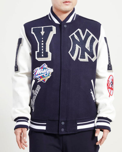 Navy Blue New York Yankees Pro Standard Logo Mashup Wool Varsity Heavy Jacket