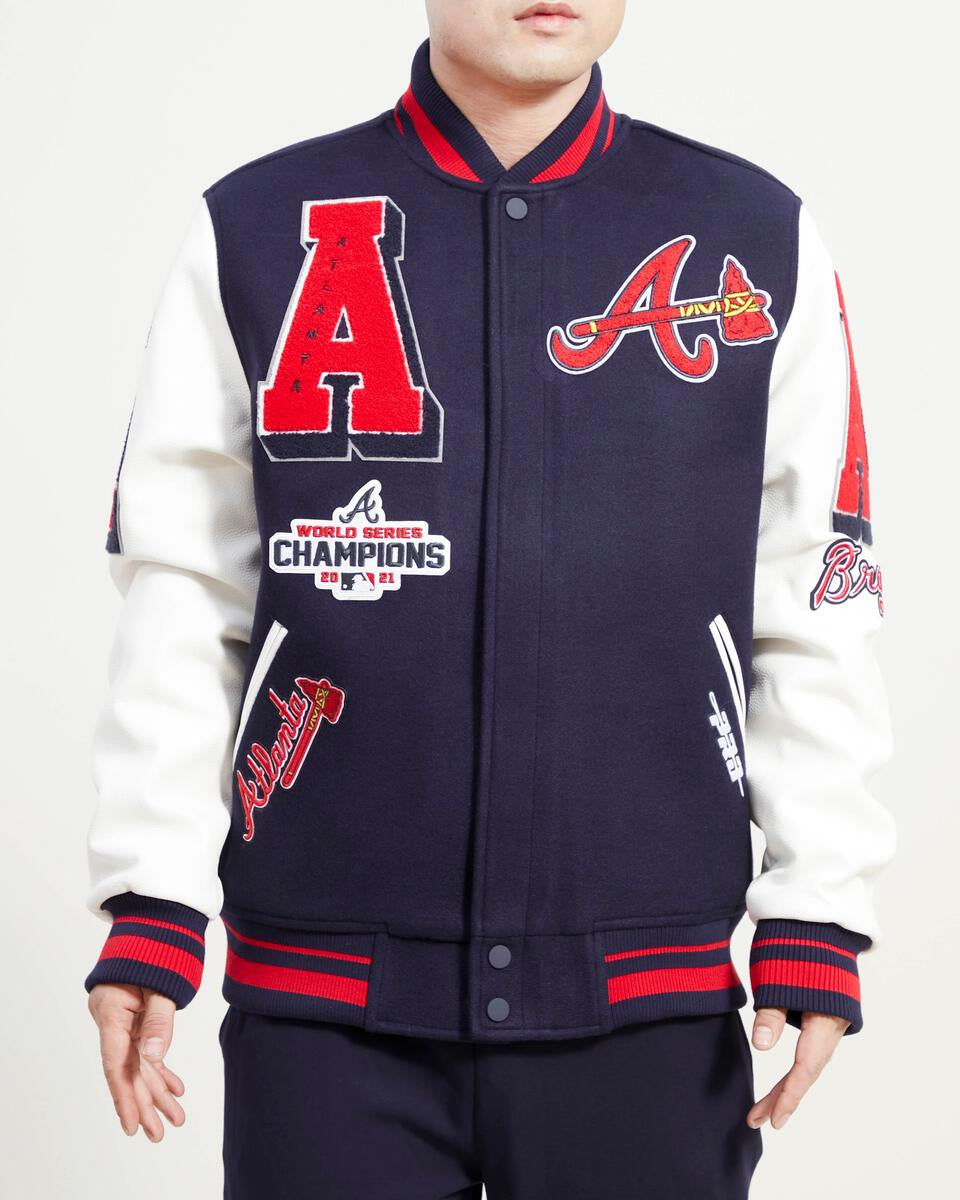 Navy Blue Atlanta Braves Pro Standard Logo Mashup Wool Varsity Heavy Jacket