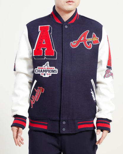 Navy Blue Atlanta Braves Pro Standard Logo Mashup Wool Varsity Heavy Jacket