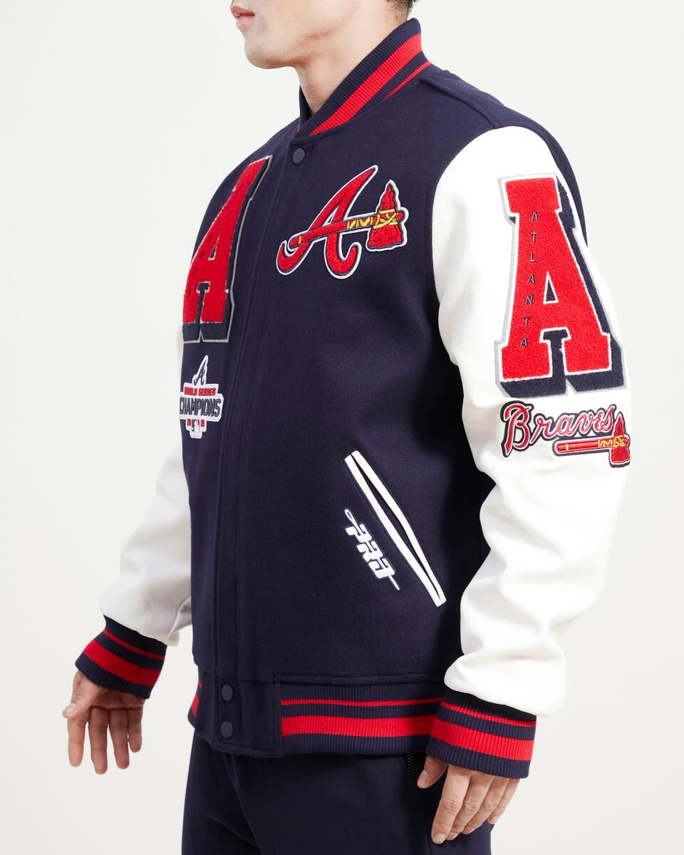 Navy Blue Atlanta Braves Pro Standard Logo Mashup Wool Varsity Heavy Jacket