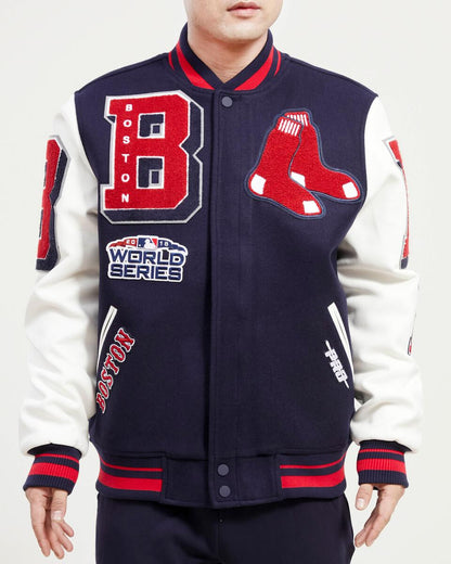 Navy Blue Boston Red Sox Pro Standard Logo Mashup Wool Varsity Heavy Jacket