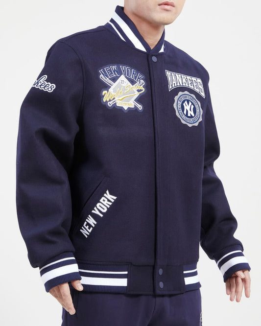 Navy Blue New York Yankees Pro Standard Crest Wool Varsity Jacket