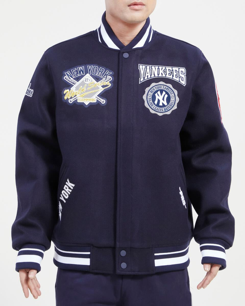 Navy Blue New York Yankees Pro Standard Crest Wool Varsity Jacket